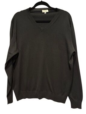 Kinross Cashmere - Men's V-Neck pullover Sweater. XXL. Black. Luxury.
